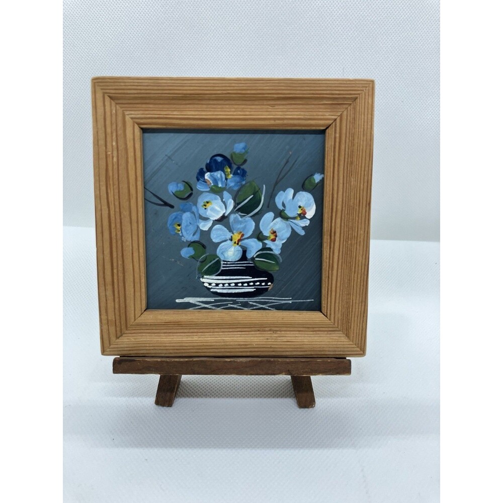 Vintage Polish Folk art Small Painting Floral Framed